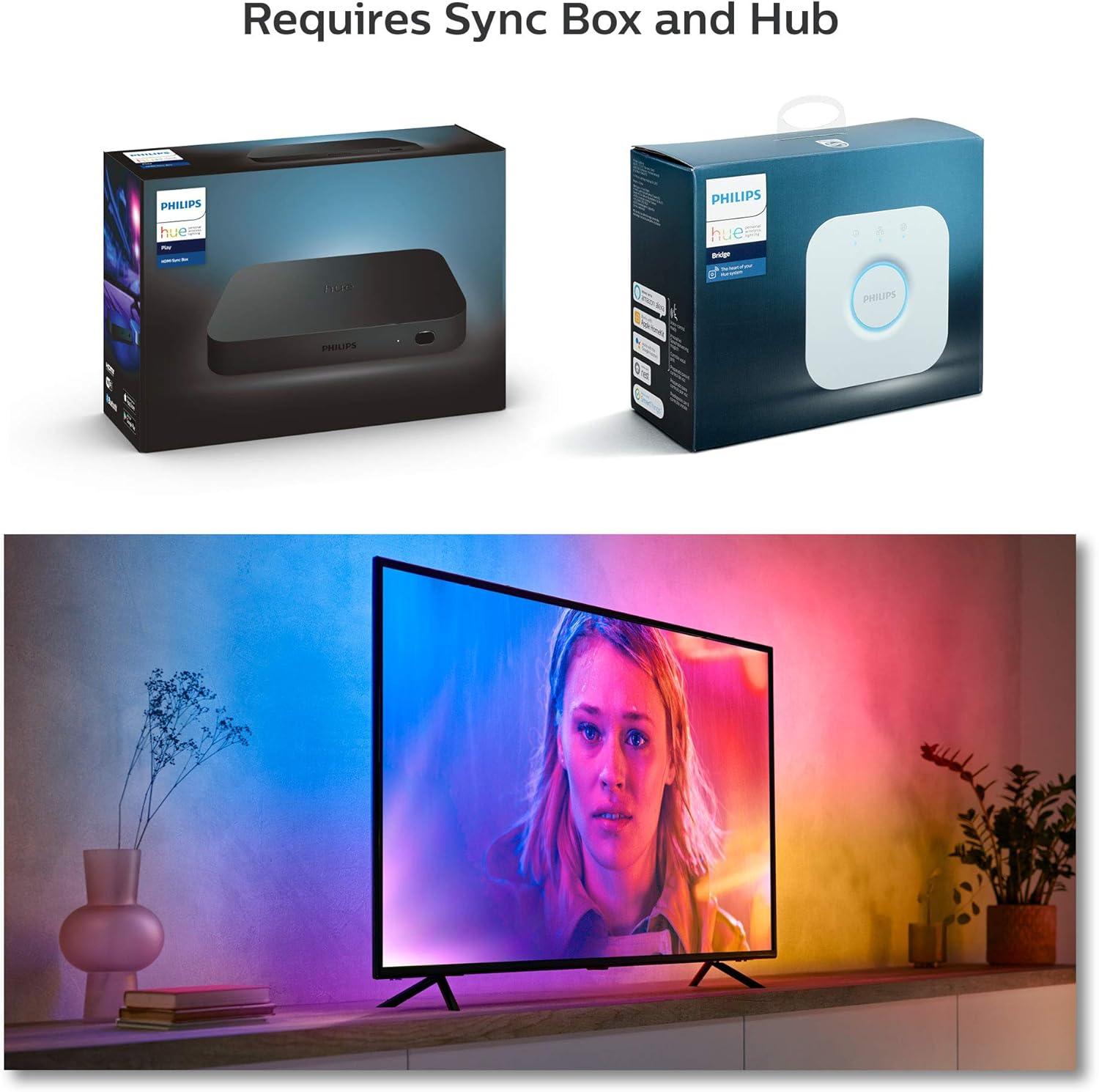 imagePhilips Hue 75 Smart Light Strip White and Color Ambiance LED ColorChanging TV Backlight Sync with Television Music Gaming Requires Bridge and Sync Box55Inch