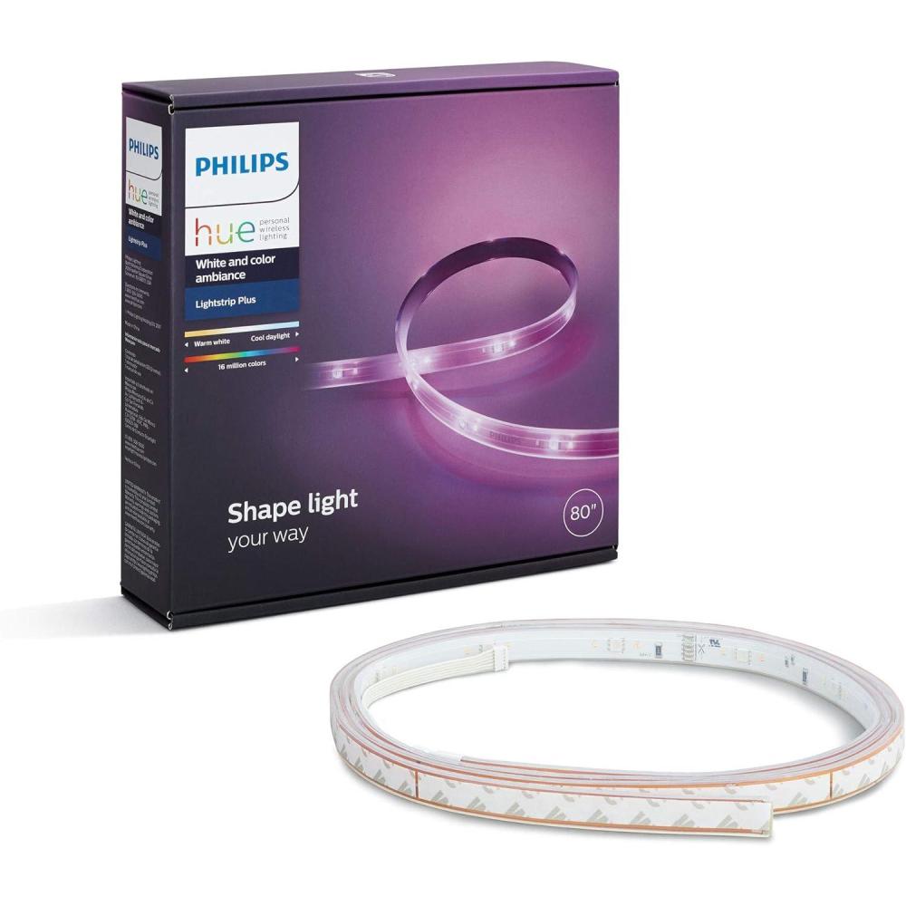 imagePhilips Hue 800276 White and Color Ambiance LightStrip Plus Dimmable LED Smart Light Requires Hue Hub Works with Alexa HomeKit amp Google Assistant 80 inchLightstrip Base
