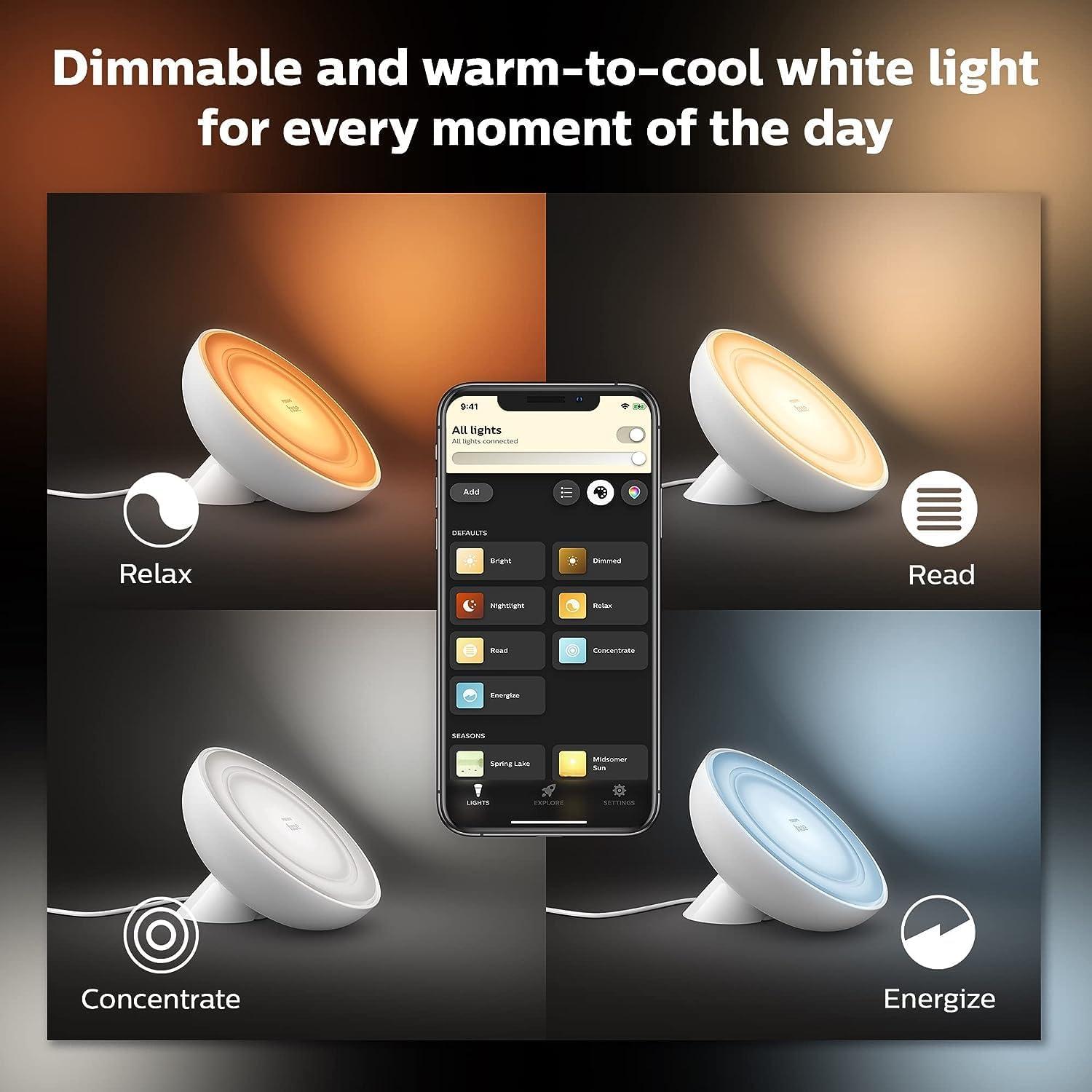 imagePhilips Hue Bloom Smart Table Lamp White White and Color Ambiance LED ColorChanging Light 1 Pack Control with Hue App Works with Alexa Google Assistant and Apple HomekitBloom