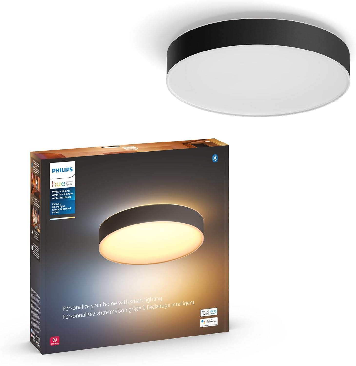 imagePhilips Hue Enrave Large Ceiling Lamp Black White Ambiance WarmtoCool White Smart LED Light 1 Pack Control with Hue App Compatible with Alexa Google Assistant and Apple HomekitBlack
