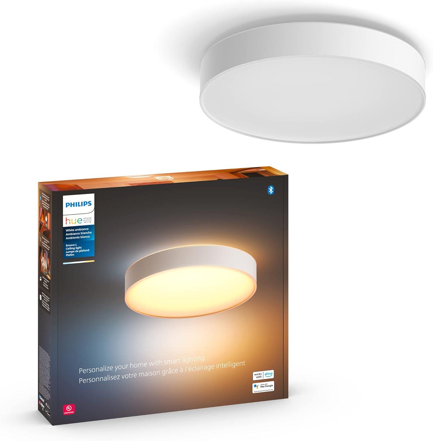imagePhilips Hue Enrave Large Ceiling Lamp Black White Ambiance WarmtoCool White Smart LED Light 1 Pack Control with Hue App Compatible with Alexa Google Assistant and Apple HomekitWhite