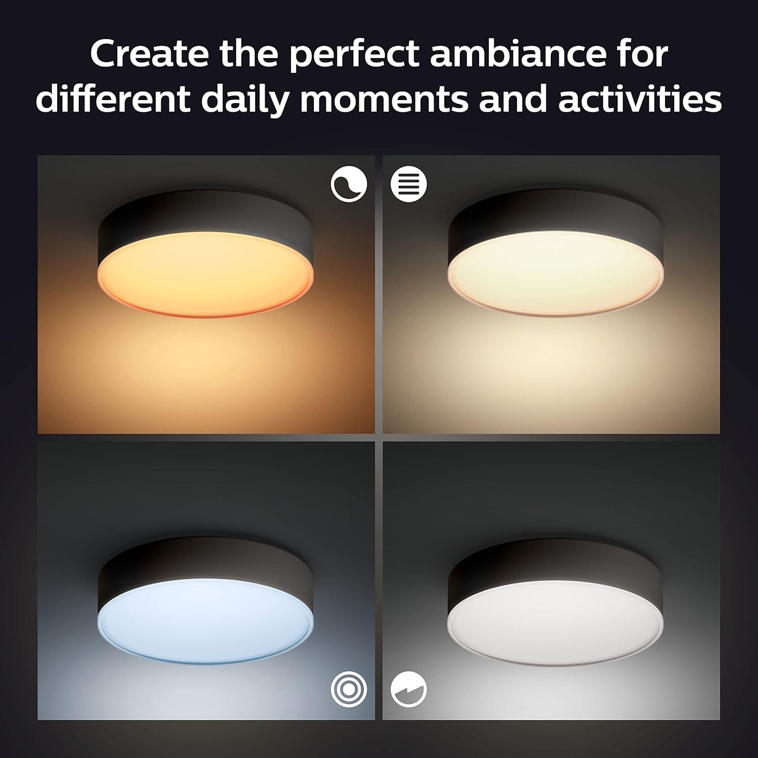 imagePhilips Hue Enrave Large Ceiling Lamp Black White Ambiance WarmtoCool White Smart LED Light 1 Pack Control with Hue App Compatible with Alexa Google Assistant and Apple HomekitBlack