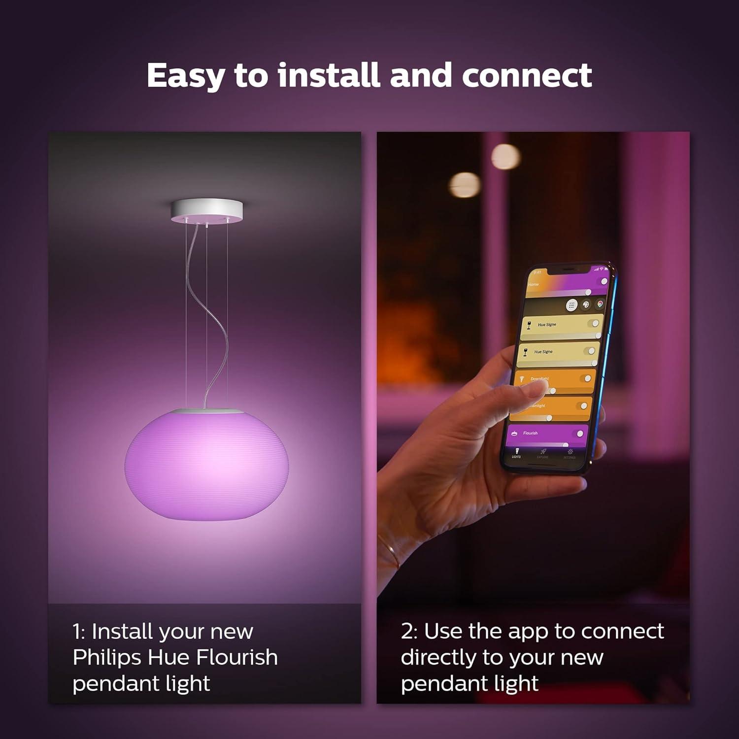imagePhilips Hue Flourish Ceiling Pendant Light White White and Color Ambiance ColorChanging Smart LED Light 1 Pack Control with Hue App Compatible with Alexa Google Assistant and Apple Homekit