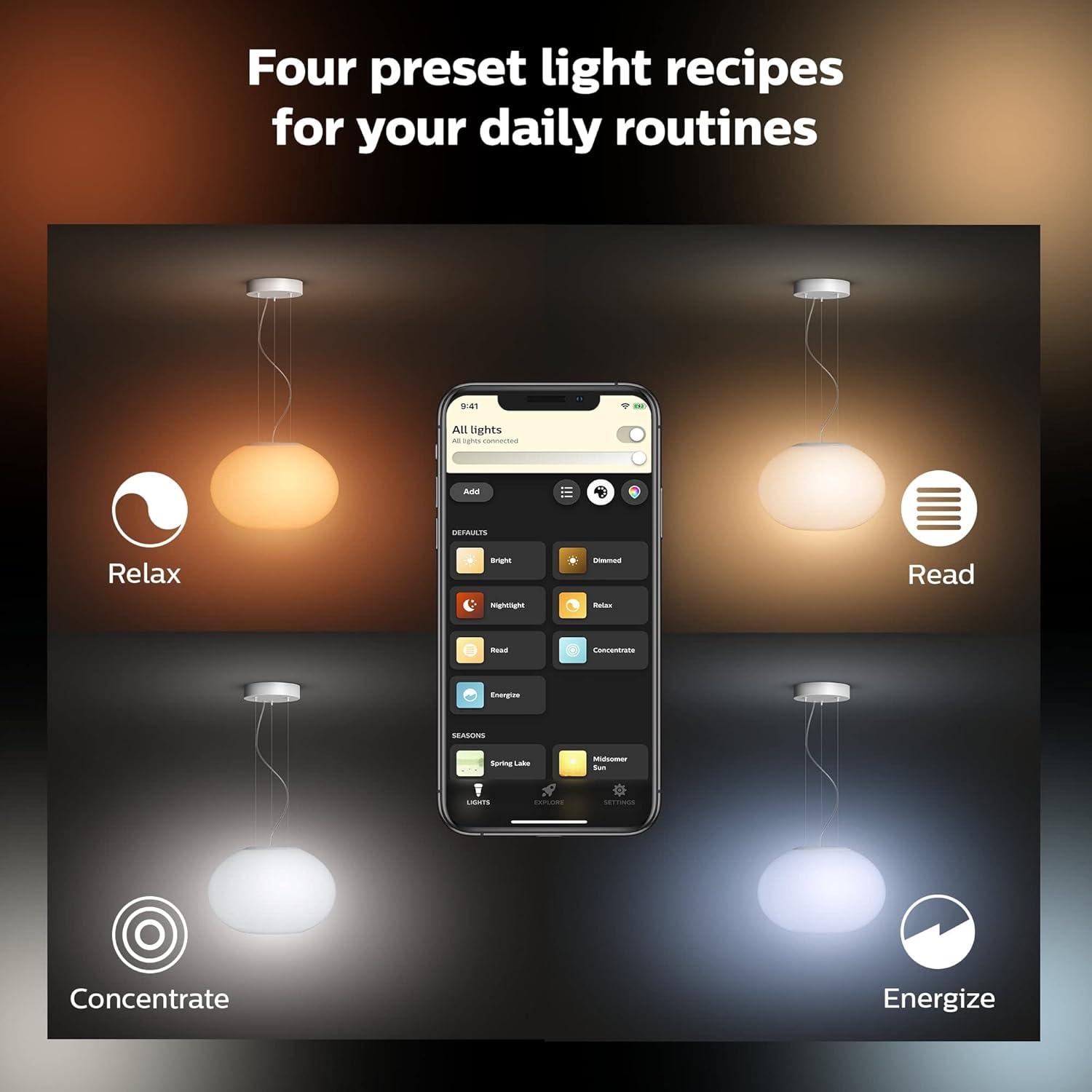 imagePhilips Hue Flourish Ceiling Pendant Light White White and Color Ambiance ColorChanging Smart LED Light 1 Pack Control with Hue App Compatible with Alexa Google Assistant and Apple Homekit