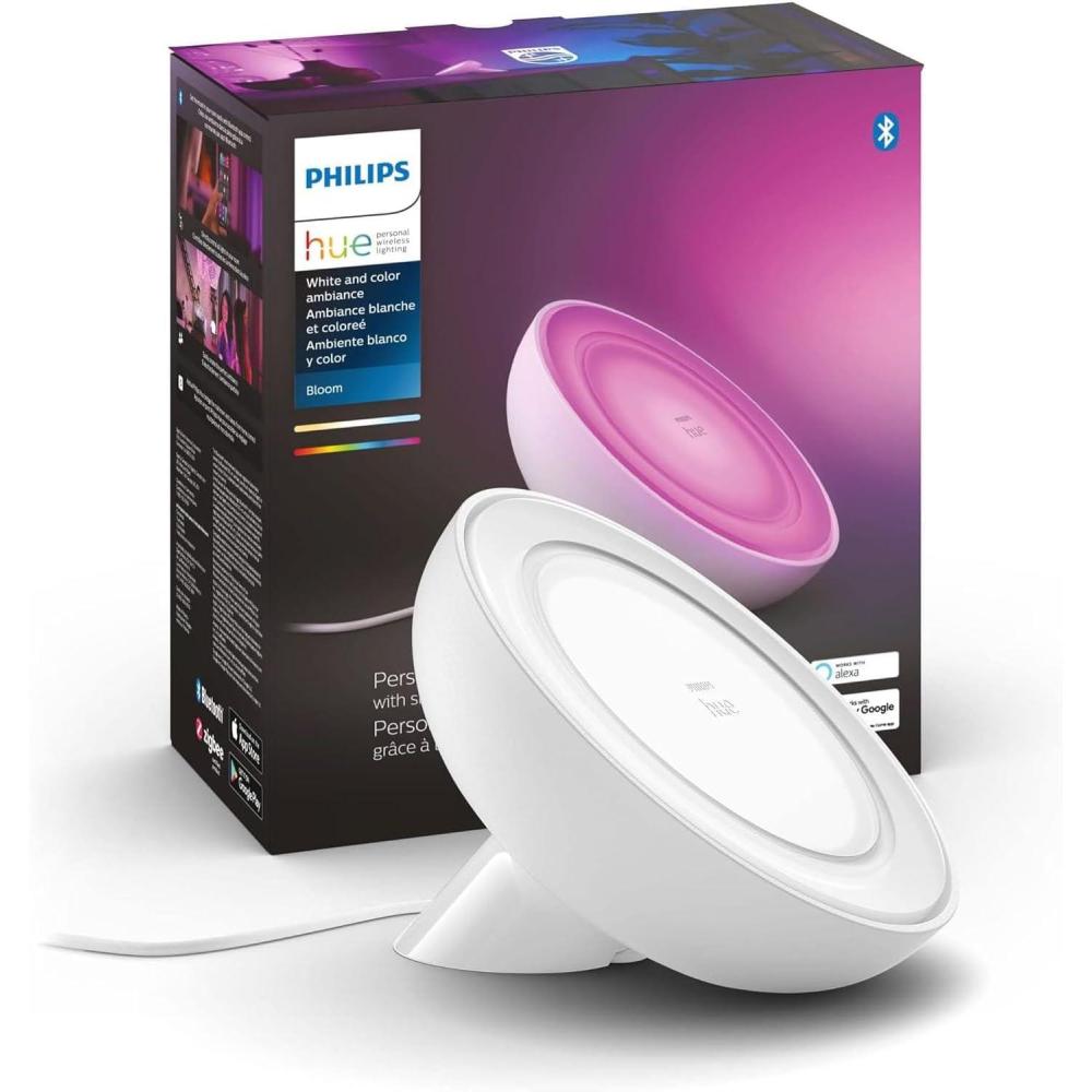 imagePhilips Hue Bloom Smart Table Lamp White White and Color Ambiance LED ColorChanging Light 1 Pack Control with Hue App Works with Alexa Google Assistant and Apple HomekitBloom