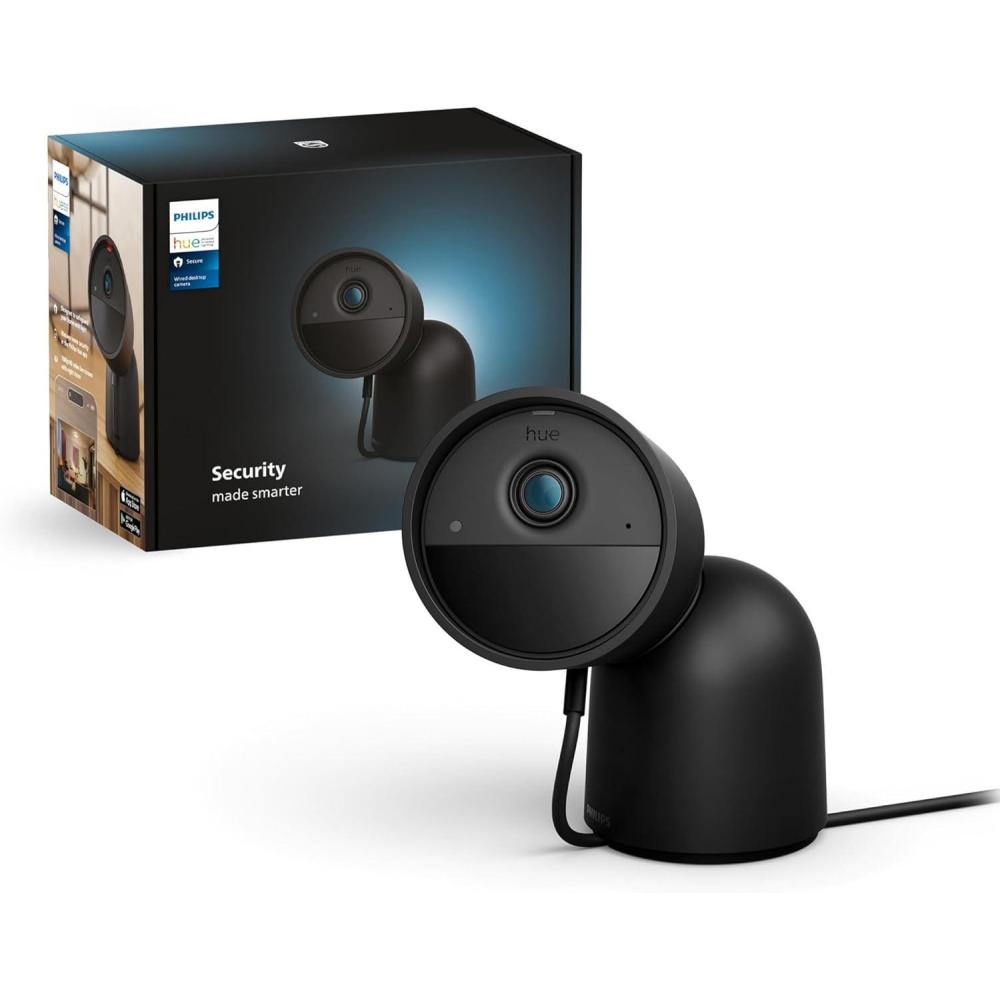 imagePhilips Hue Secure Desktop Camera 1080P Resolution Notifications TwoWay Audio Seamless Integration Compact Design Desktop Stand White Free 24Hour Video HistoryBlack