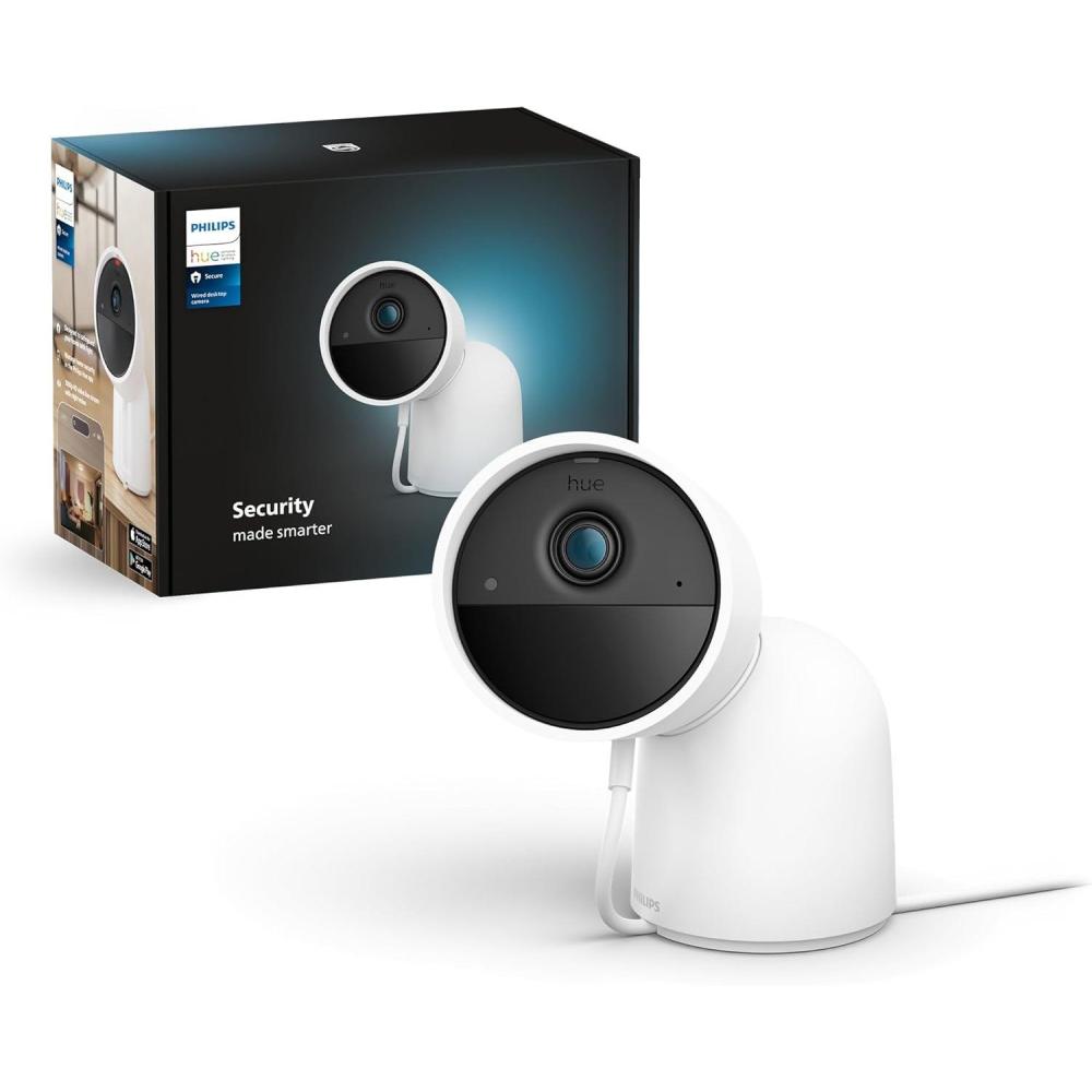 imagePhilips Hue Secure Desktop Camera 1080P Resolution Notifications TwoWay Audio Seamless Integration Compact Design Desktop Stand White Free 24Hour Video HistoryWhite