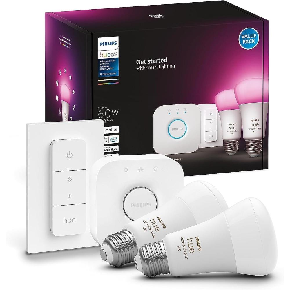 imagePhilips Hue Secure Starter Kit  3 Secure Contact Sensors White Indoor Motion Sensor Bridge 2 White amp Color Ambiance Smart Bulbs Easy to Install Works with Hue App2 Bulbs  Bridge  Dimmer