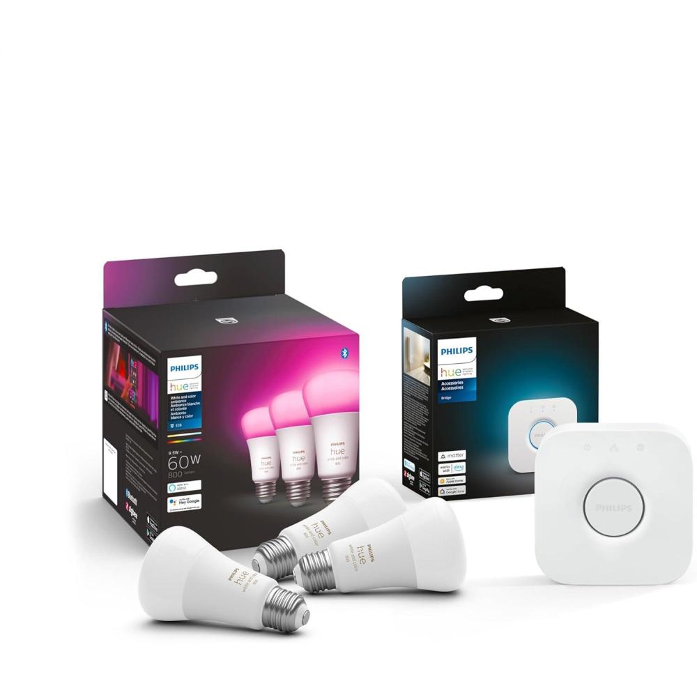 imagePhilips Hue Secure Starter Kit  3 Secure Contact Sensors White Indoor Motion Sensor Bridge 2 White amp Color Ambiance Smart Bulbs Easy to Install Works with Hue App3 Bulbs  Bridge