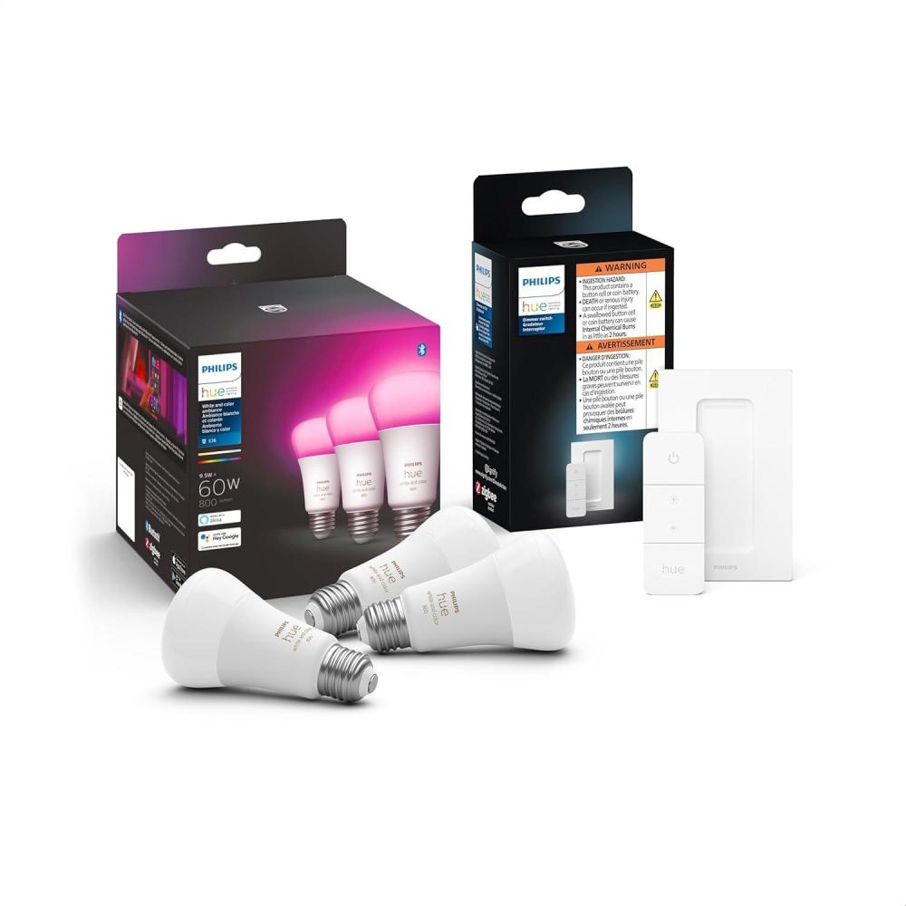 imagePhilips Hue Secure Starter Kit  3 Secure Contact Sensors White Indoor Motion Sensor Bridge 2 White amp Color Ambiance Smart Bulbs Easy to Install Works with Hue App3 Bulbs  Dimmer
