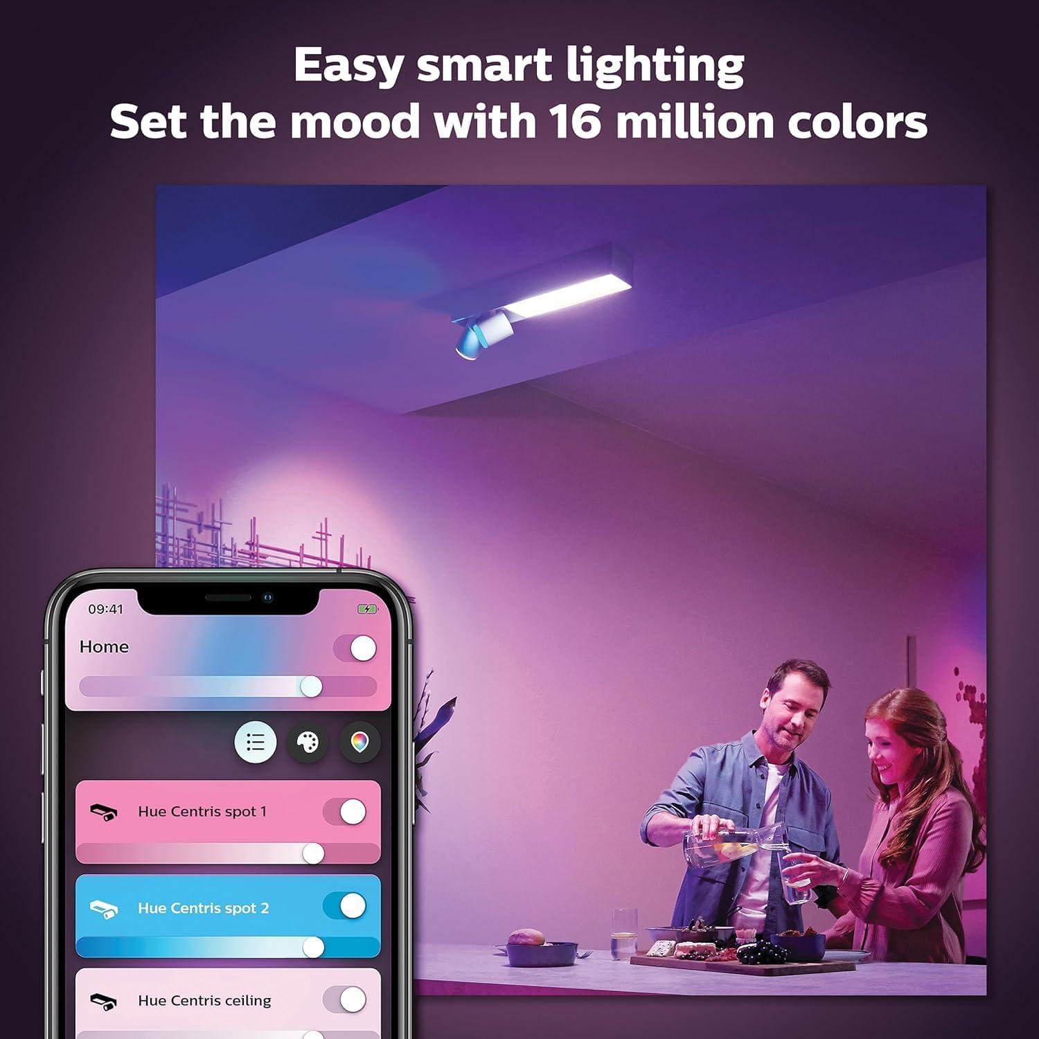 imagePhilips Hue Centris Smart LED Ceiling Spotlight Fixture White White and Color Ambiance ColorChanging Light 2 Lights Control with App Works with Alexa Google Assistant and Apple Homekit2 Spotlights