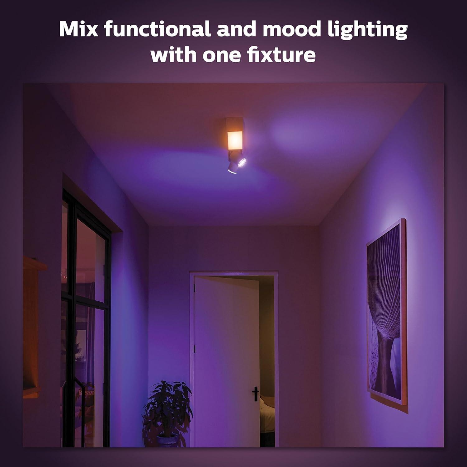 imagePhilips Hue Centris Smart LED Ceiling Spotlight Fixture White White and Color Ambiance ColorChanging Light 2 Lights Control with App Works with Alexa Google Assistant and Apple Homekit2 Spotlights