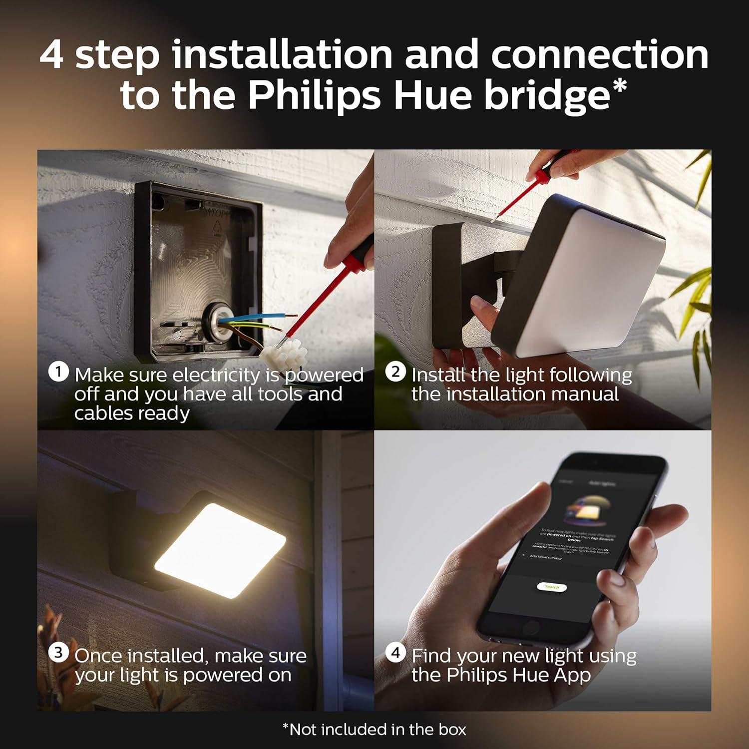 imagePhilips Hue Discover Outdoor Smart Flood Light Fixture Black 15W White and Color Ambiance LED ColorChanging Light 1 Pack Requires Hue Bridge Control with Hue App and Voice WeatherproofWhite and Color Ambiance