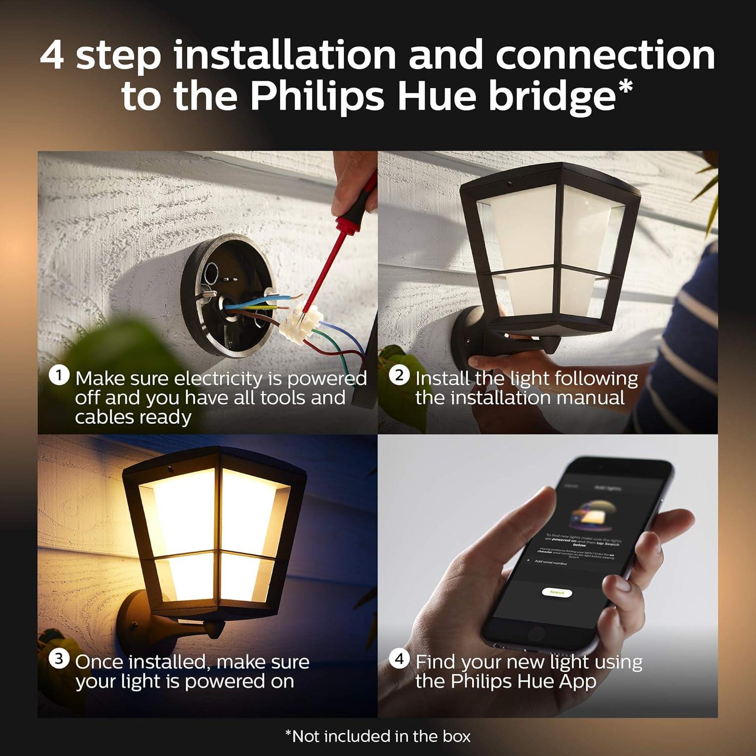 imagePhilips Hue Econic Down Outdoor Smart Wall Light Black E26 White and Color Ambiance LED ColorChanging Bulb 1 Pack Requires Hue Bridge Control with Hue App and Voice WeatherproofEconic Up