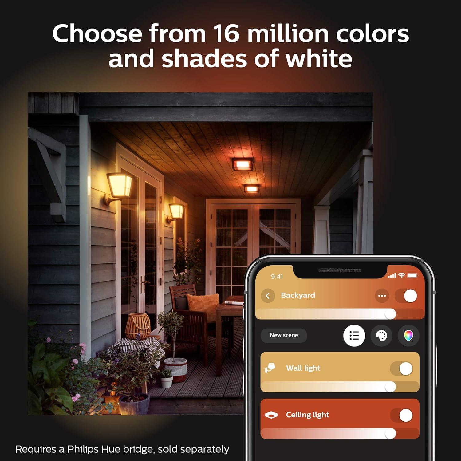 imagePhilips Hue Econic Down Outdoor Smart Wall Light Black E26 White and Color Ambiance LED ColorChanging Bulb 1 Pack Requires Hue Bridge Control with Hue App and Voice WeatherproofEconic Up