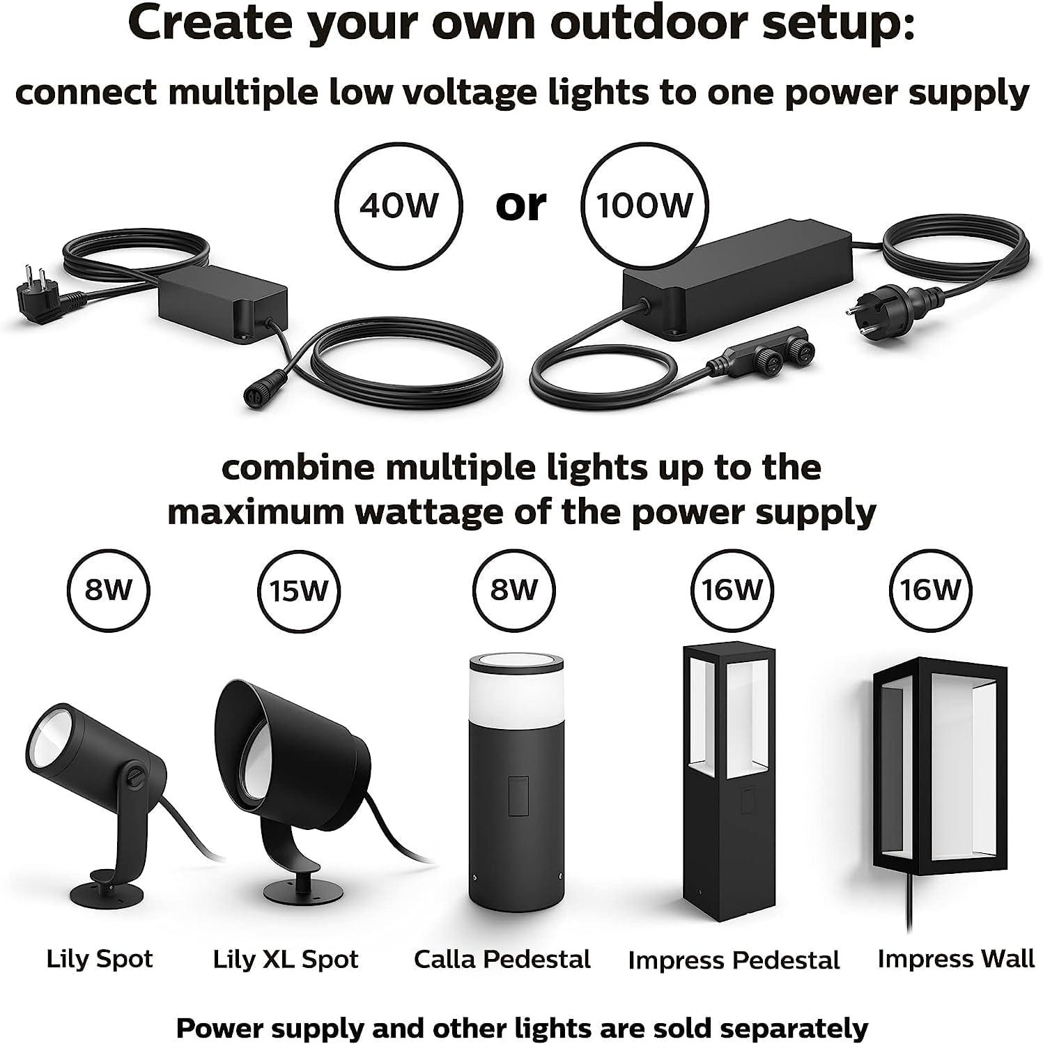 imagePhilips Hue Outdoor 8Foot Cable and T Connector  Connect Your Hue Outdoor Low Voltage Lights  1 Pack  Requires Hue Bridge  WeatherproofPower 40W