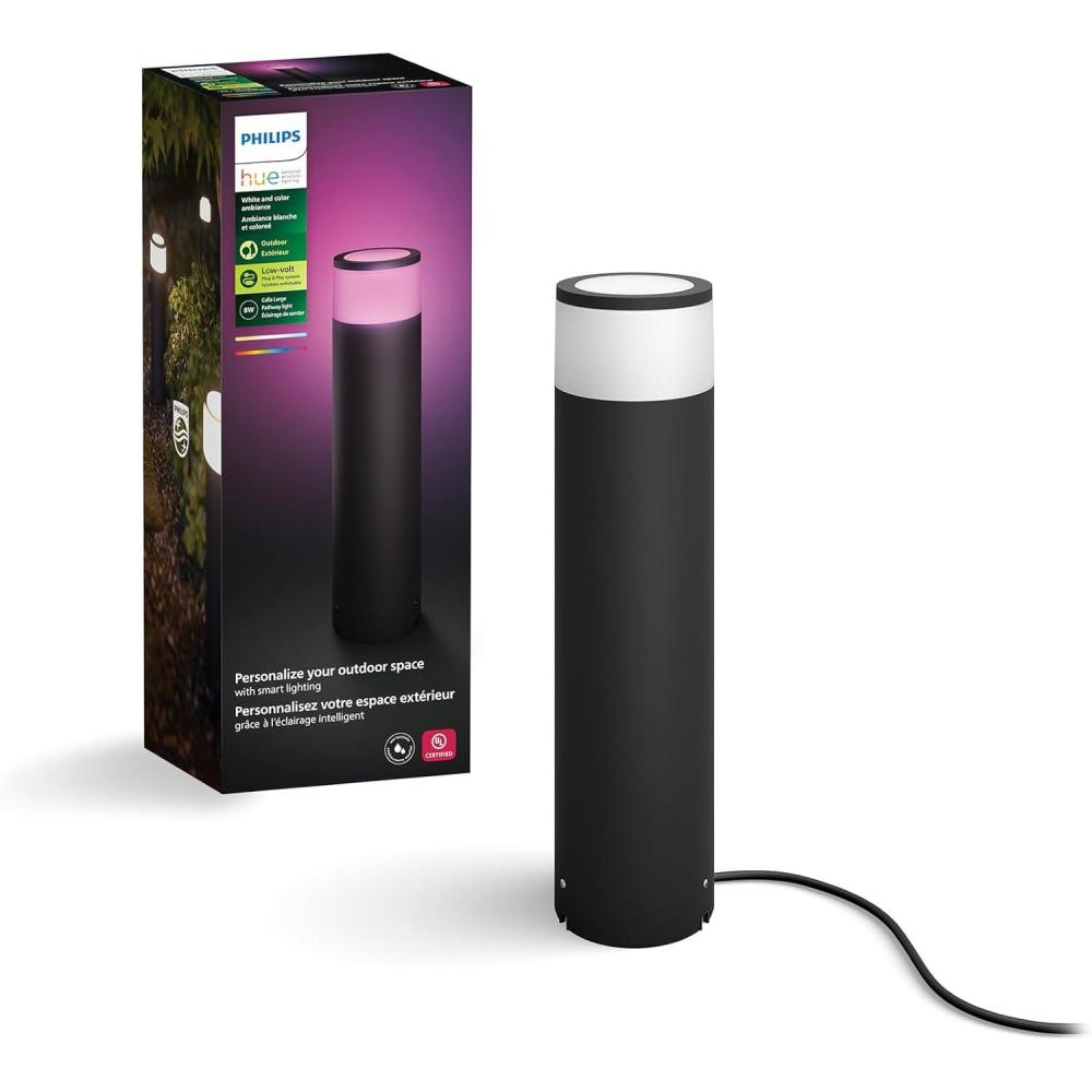 imagePhilips Hue Calla Outdoor Smart Pathway Light White amp Color Ambiance LED Walkway Lights Low Voltage Lighting 1 Pack Requires Bridge and Power Supply Control with App and Voice WeatherproofLarge Pedestal