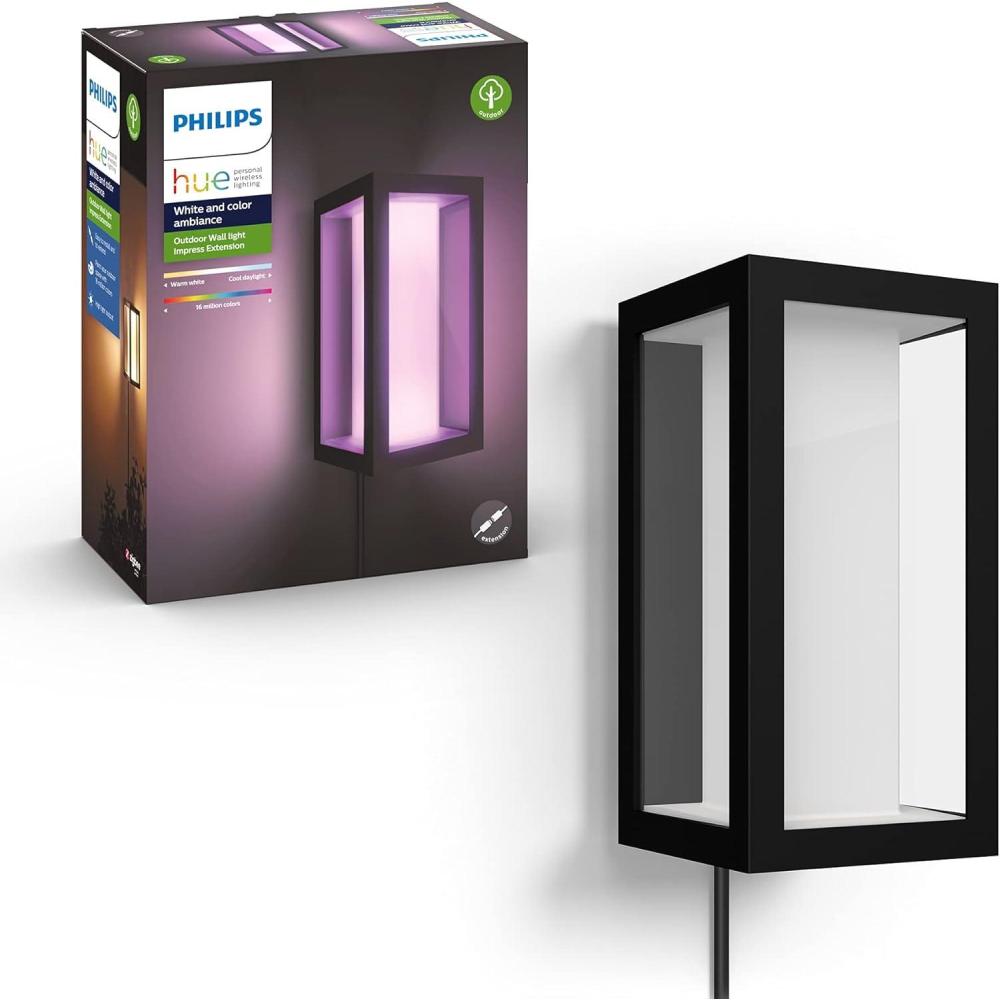 imagePhilips Hue Impress Outdoor Smart Wall Light Black  16W White and Color Ambiance LED Light  1 Pack  Requires Hue Bridge and Outdoor Power Supply  Control with Hue App and Voice  WeatherproofWall Light