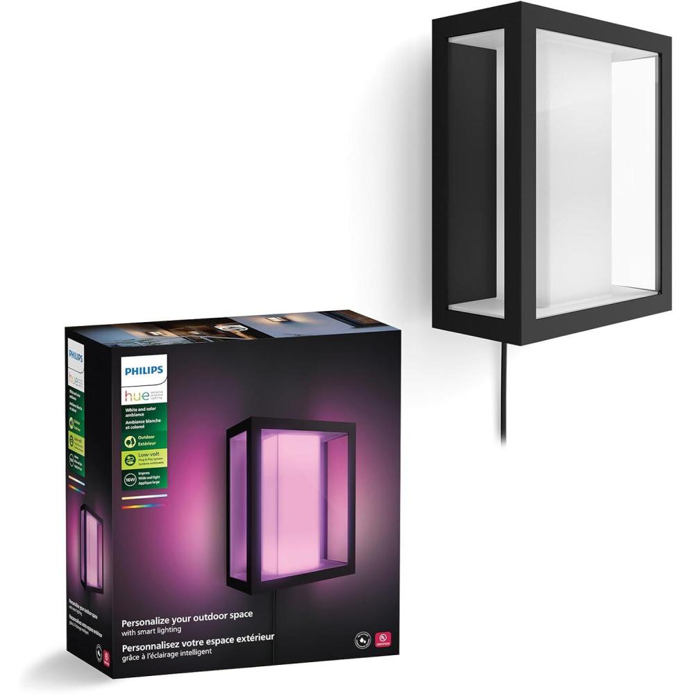 imagePhilips Hue Impress Outdoor Smart Wall Light Black  16W White and Color Ambiance LED Light  1 Pack  Requires Hue Bridge and Outdoor Power Supply  Control with Hue App and Voice  WeatherproofWall Light Wide