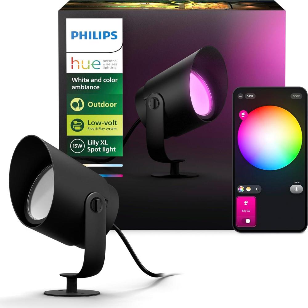 imagePhilips Hue Lily XL Outdoor Smart Spot Light  White amp Color Ambiance LED Walkway Lights  Low Voltage Lighting  1 Pack  Requires Bridge and Power Supply  Control with App and Voice  WeatherproofLily XL