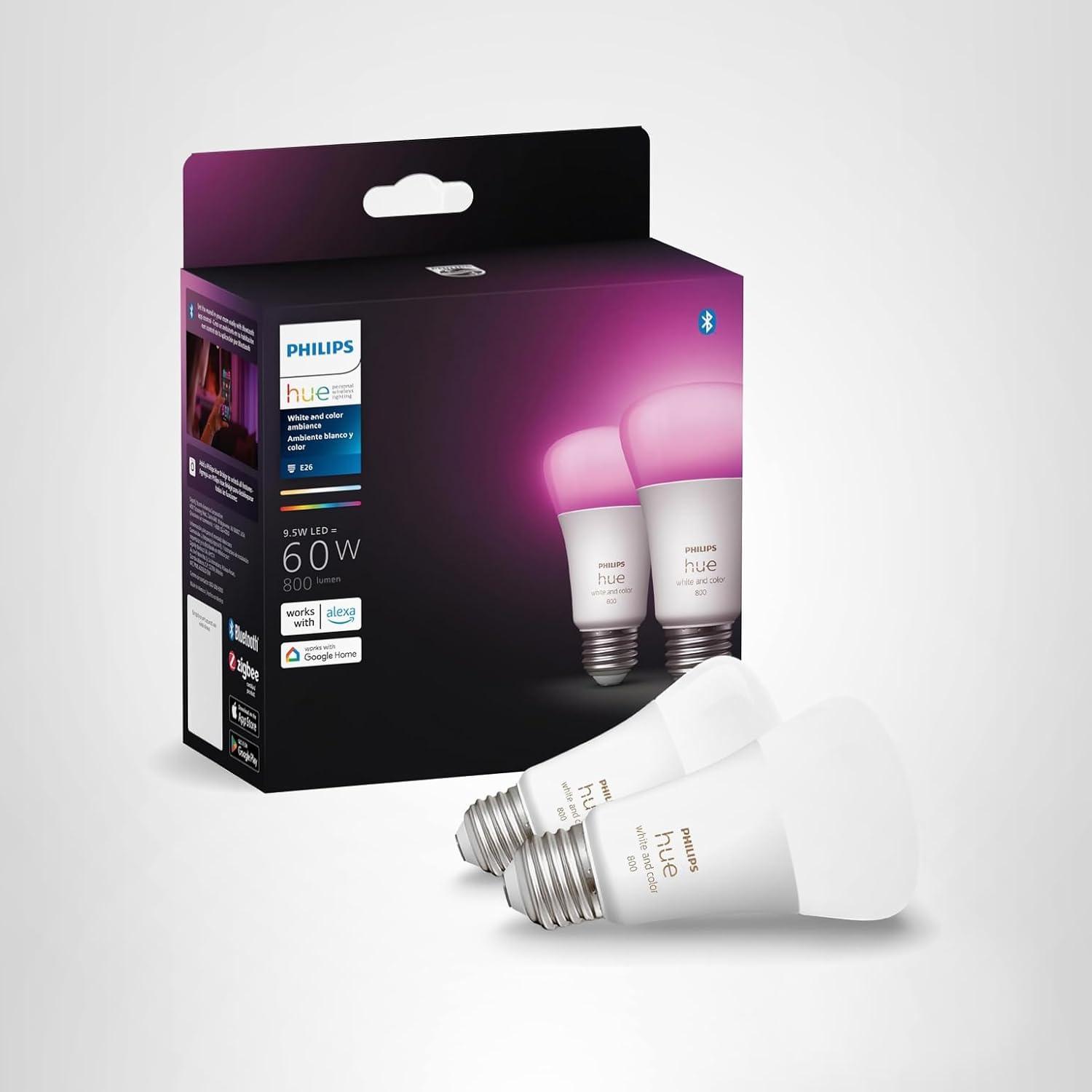 imagePhilips Hue A19 LED Smart Light Bulb White and Color Ambiance 60W Indoor Light Bulb Control with Hue App Works with Alexa Google Assistant and Apple Homekit 3 PackOriginal