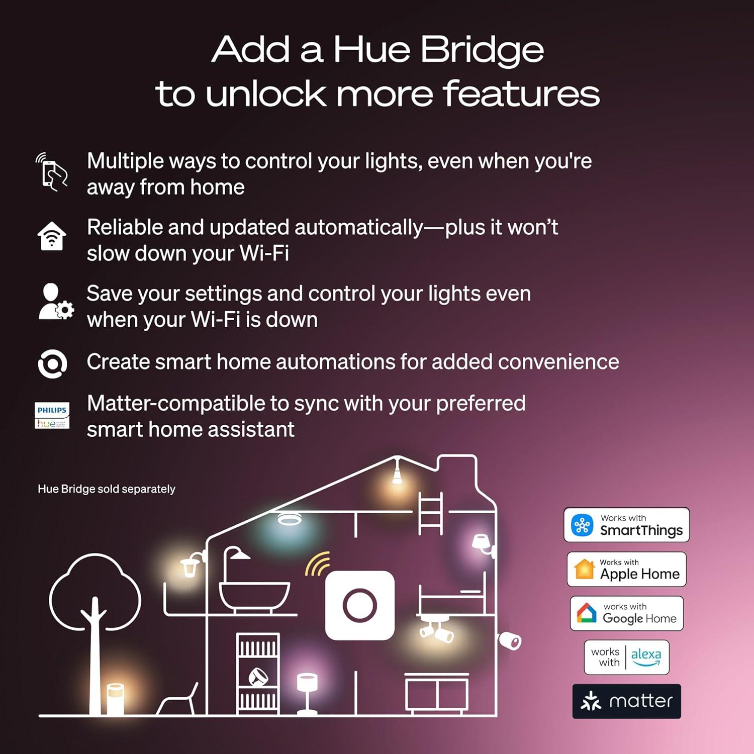imagePhilips Hue A19 LED Smart Light Bulb White and Color Ambiance 60W Indoor Light Bulb Control with Hue App Works with Alexa Google Assistant and Apple Homekit 3 PackChromasync