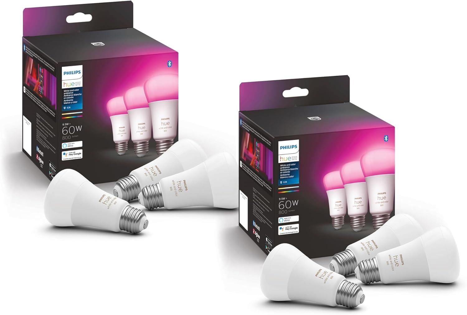 imagePhilips Hue A19 LED Smart Light Bulb White and Color Ambiance 60W Indoor Light Bulb Control with Hue App Works with Alexa Google Assistant and Apple Homekit 3 PackOriginal