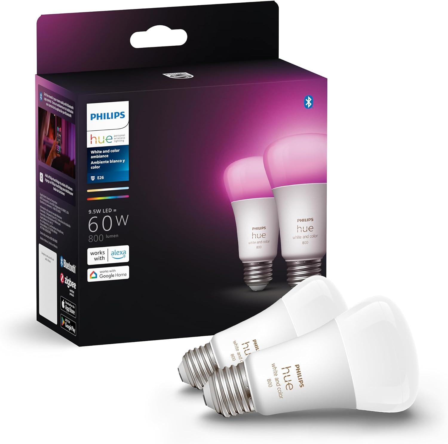 imagePhilips Hue A19 LED Smart Light Bulb White and Color Ambiance 60W Indoor Light Bulb Control with Hue App Works with Alexa Google Assistant and Apple Homekit 3 PackOriginal