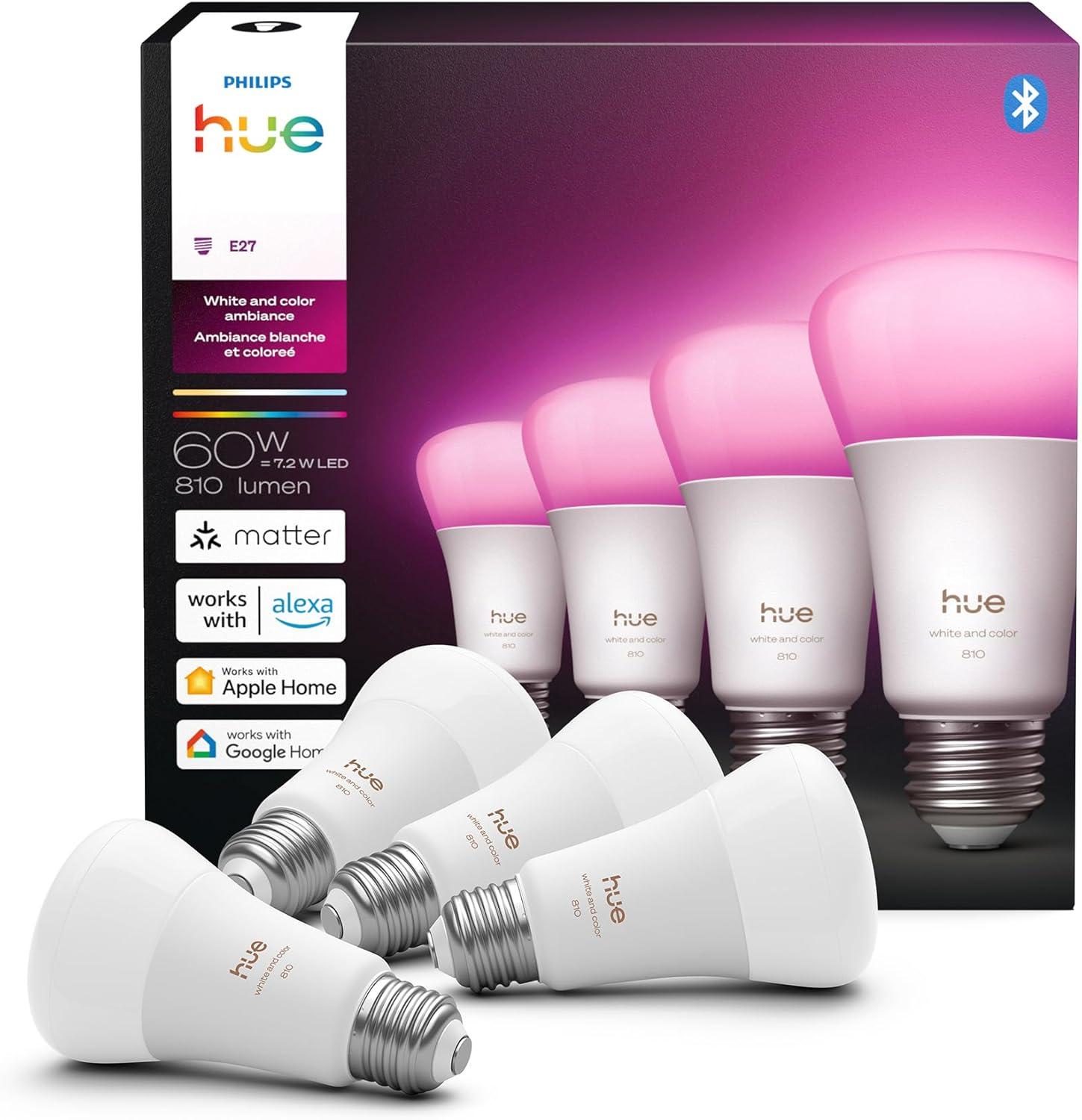 imagePhilips Hue A19 LED Smart Light Bulb White and Color Ambiance 60W Indoor Light Bulb Control with Hue App Works with Alexa Google Assistant and Apple Homekit 3 PackChromasync