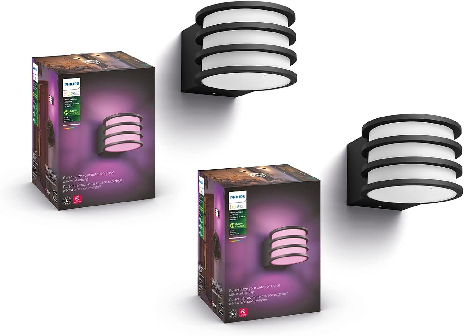 imagePhilips Hue Inara Outdoor Smart Wall Light Black E26 White Filament LED Bulb 1 Pack Requires Hue Bridge Control with Hue App and Voice WeatherproofLucca