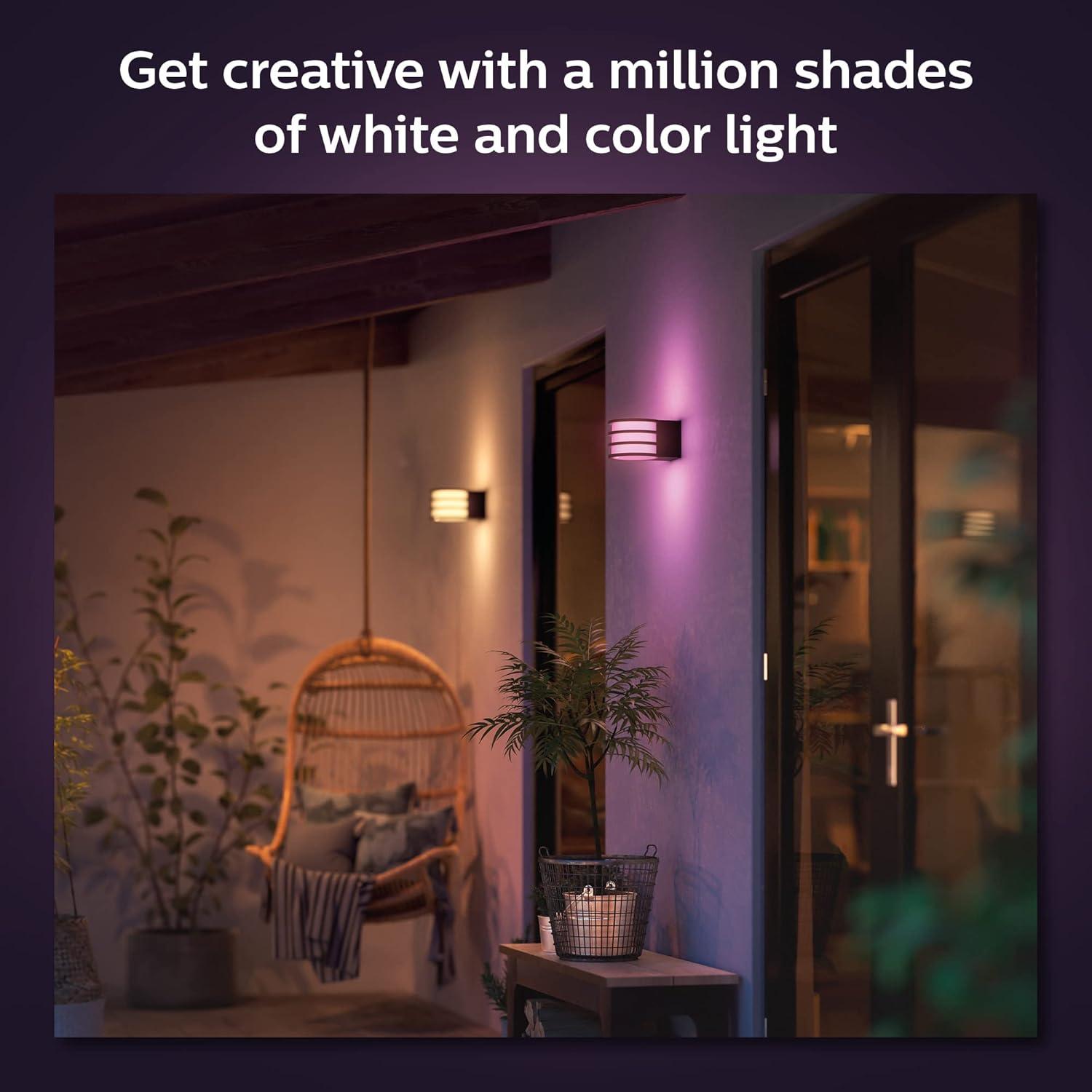 imagePhilips Hue Inara Outdoor Smart Wall Light Black E26 White Filament LED Bulb 1 Pack Requires Hue Bridge Control with Hue App and Voice WeatherproofLucca