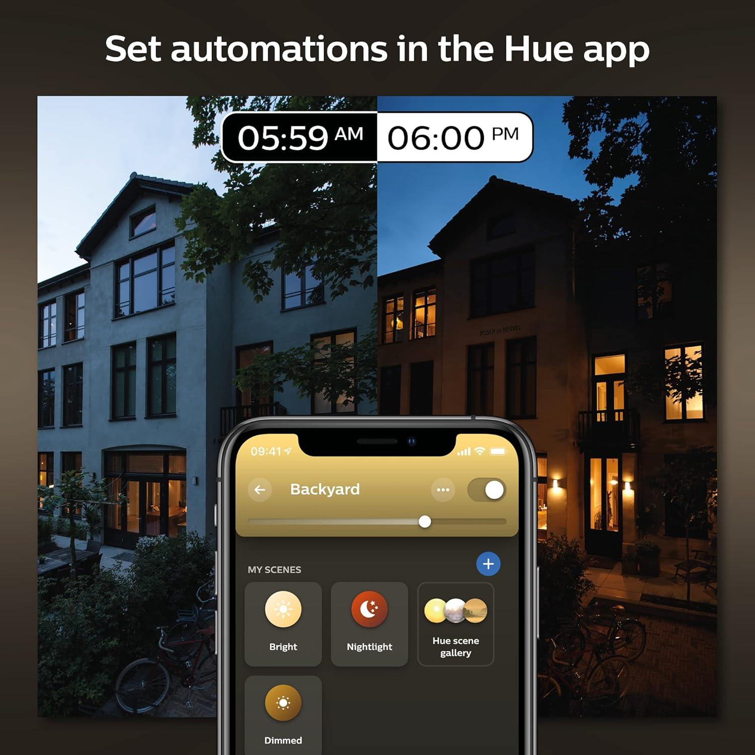imagePhilips Hue Inara Outdoor Smart Wall Light Black E26 White Filament LED Bulb 1 Pack Requires Hue Bridge Control with Hue App and Voice WeatherproofLucca