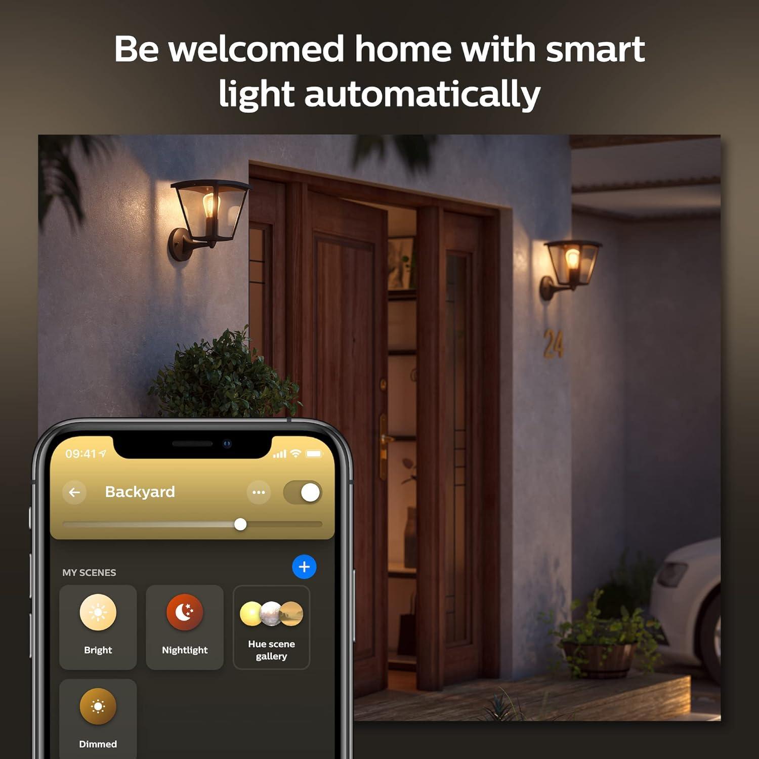 imagePhilips Hue Inara Outdoor Smart Wall Light Black E26 White Filament LED Bulb 1 Pack Requires Hue Bridge Control with Hue App and Voice WeatherproofInara Filament