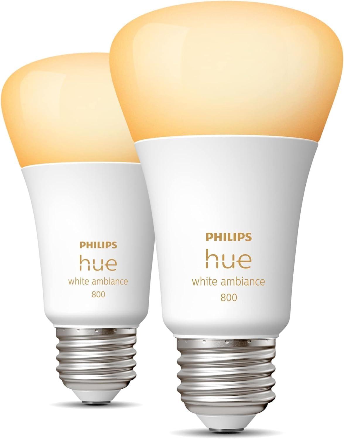 imagePhilips Hue Smart LED A19 Bulb White Ambiance E26 Base 72W Full Spectrum Light 1000K20000K 810 Lumens Dimmable Works with Alexa Google and Apple Home 2pkOriginal