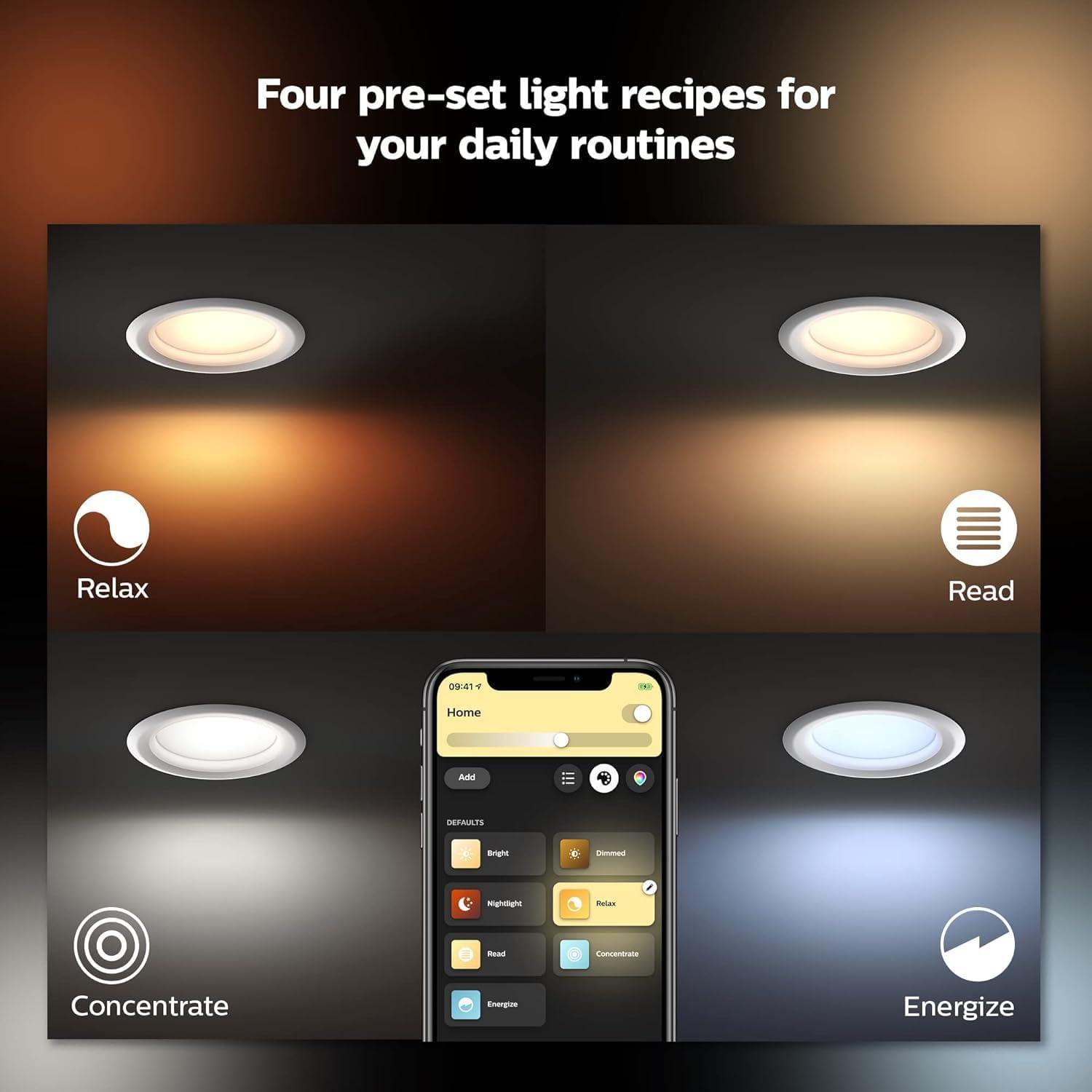 imagePhilips Hue Smart Recessed 56 Inch LED Downlight White and Color Ambiance ColorChanging Light 1 Pack 1100LM Control with Hue App Compatible with Alexa Google Assistant and Apple HomekitWhite Ambiance