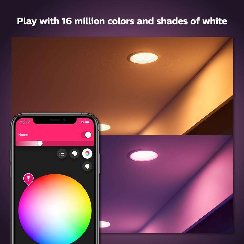 imagePhilips Hue Smart Recessed 56 Inch LED Downlight White and Color Ambiance ColorChanging Light 1 Pack 1100LM Control with Hue App Compatible with Alexa Google Assistant and Apple HomekitWhite and Color Ambiance