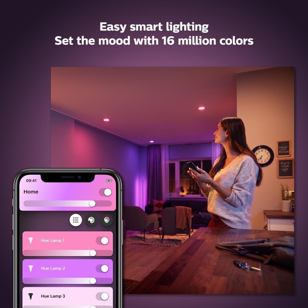 imagePhilips Hue Smart Recessed 56 Inch LED Downlight White and Color Ambiance ColorChanging Light 1 Pack 1100LM Control with Hue App Compatible with Alexa Google Assistant and Apple HomekitWhite and Color Ambiance