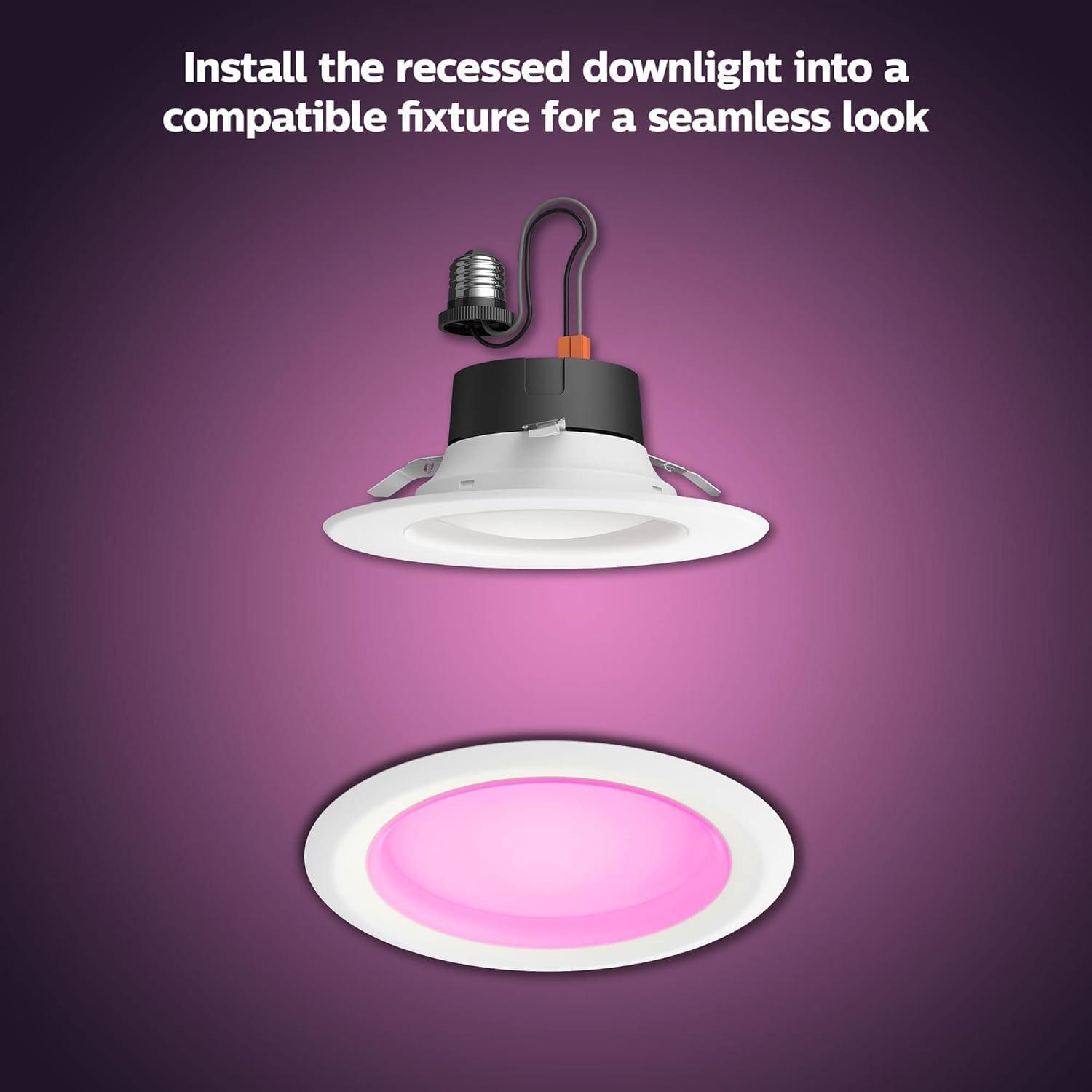 imagePhilips Hue Smart Recessed 56 Inch LED Downlight White and Color Ambiance ColorChanging Light 1 Pack 1100LM Control with Hue App Compatible with Alexa Google Assistant and Apple HomekitWhite and Color Ambiance