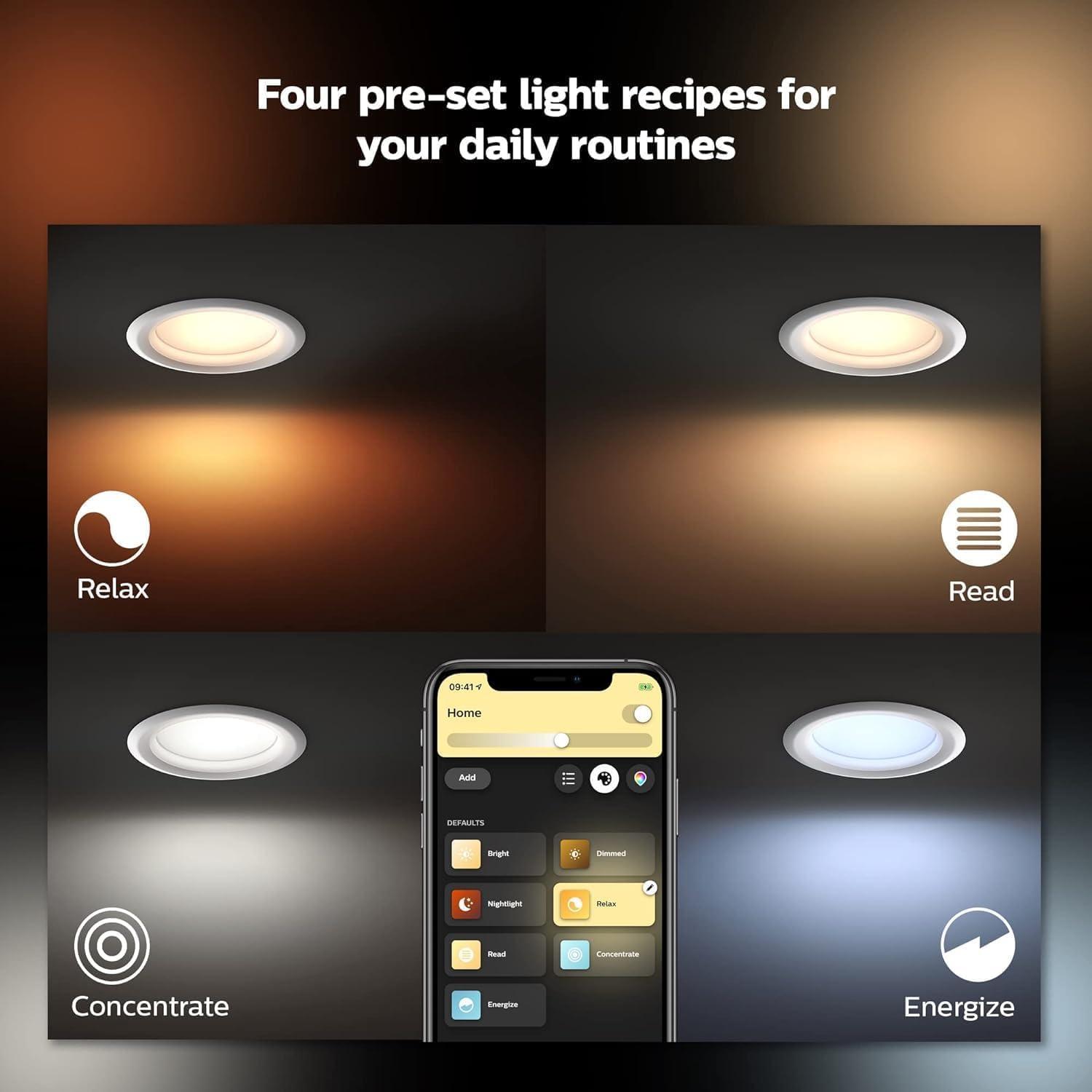 imagePhilips Hue Smart Recessed 56 Inch LED Downlight White and Color Ambiance ColorChanging Light 1 Pack 1100LM Control with Hue App Compatible with Alexa Google Assistant and Apple HomekitWhite and Color Ambiance
