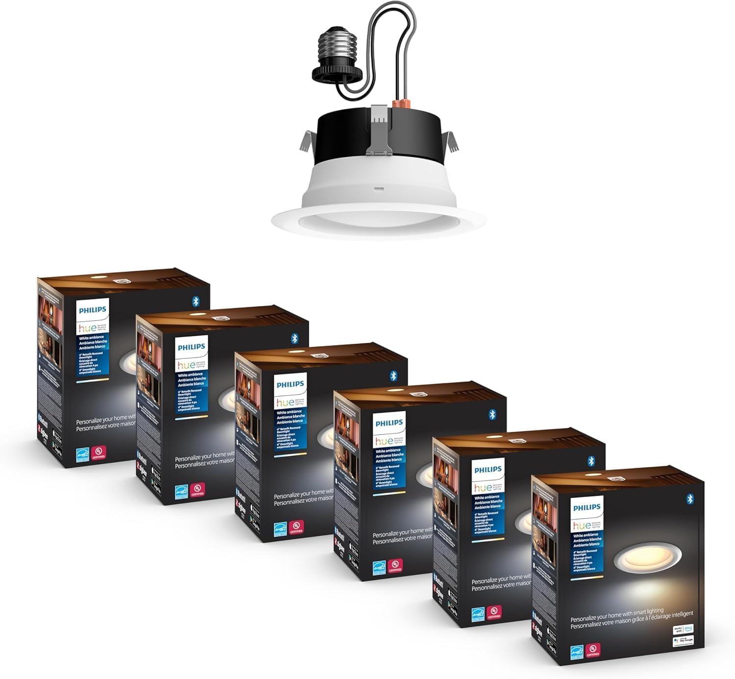 imagePhilips Hue Smart Recessed 56 Inch LED Downlight White and Color Ambiance ColorChanging Light 1 Pack 1100LM Control with Hue App Compatible with Alexa Google Assistant and Apple HomekitWhite Ambiance