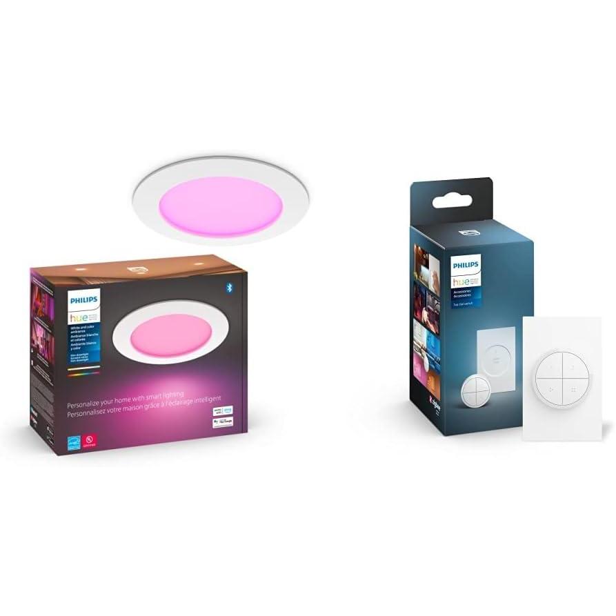 imagePhilips Hue 1 White Tap Dial Switch with 1 Smart Slim 56 Inch LED Downlight White and Color Ambiance ColorChanging Light 1200LM  Requires Bridge  Control with Hue App or Voice Assistant6inch Slim  Tap Dial White