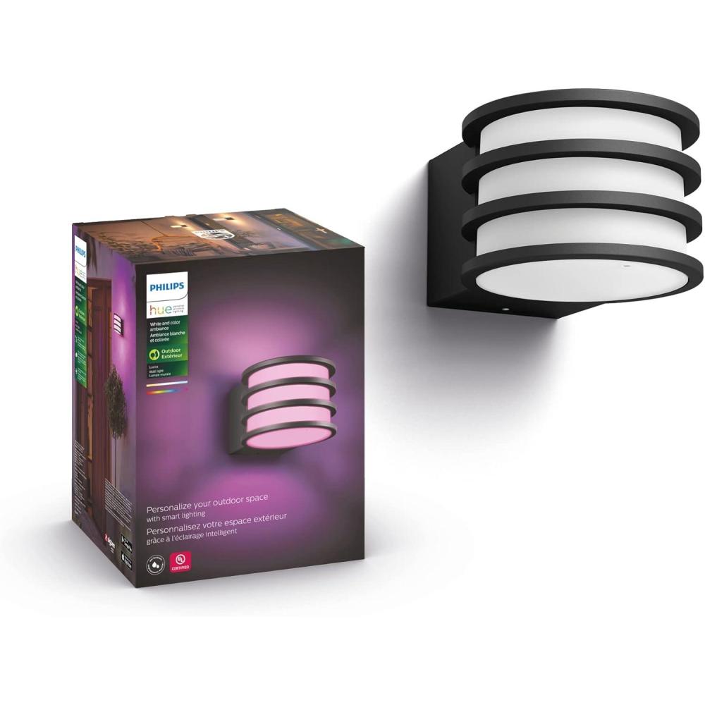 imagePhilips Hue Inara Outdoor Smart Wall Light Black  E26 White Filament LED Bulb  1 Pack  Requires Hue Bridge  Control with Hue App and Voice  WeatherproofLucca