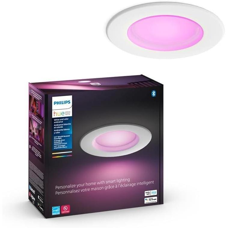 imagePhilips Hue Smart Recessed 56 Inch LED Downlight  White and Color Ambiance ColorChanging Light  1 Pack  1100LM  Control with Hue App  Compatible with Alexa Google Assistant and Apple HomekitWhite and Color Ambiance