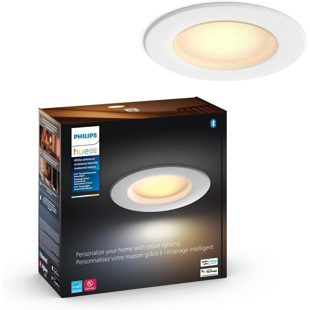 imagePhilips Hue Smart Recessed 56 Inch LED Downlight White and Color Ambiance ColorChanging Light 1 Pack 1100LM Control with Hue App Compatible with Alexa Google Assistant and Apple HomekitWhite Ambiance