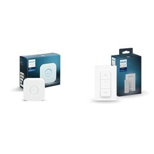 Philips Hue (1) Bridge with (1) Dimmer Switch and Remote, Turns Hue Lights On, Off, Dims or Brightens, Easy, No-Wire Installation – Works with Voice, Matter(+ Dimmer Switch)