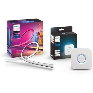 Philips Hue 65″ Smart TV Light Strip with Bridge – White and Color Ambiance LED Color-Changing TV BackLight – Sync with TV, Music, and Gaming – Requires Sync Box – Control with Hue App or Voice(55-Inch)