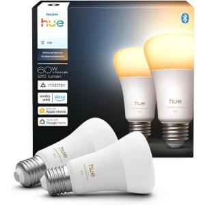 Philips Hue Smart LED A19 Bulb, White Ambiance, E26 Base, 7.2W, Full Spectrum Light 1000K-20000K, 810 Lumens, Dimmable, Works with Alexa, Google, and Apple Home, 2pk(Chromasync)