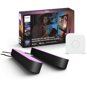 Philips Hue Smart Play Starter Kit – Two Black Hue Play Light Bars+Hue Bridge+Power Supply – For TV, Gaming and Room Decor, Control With App, Works With Voice Assistants(Black)