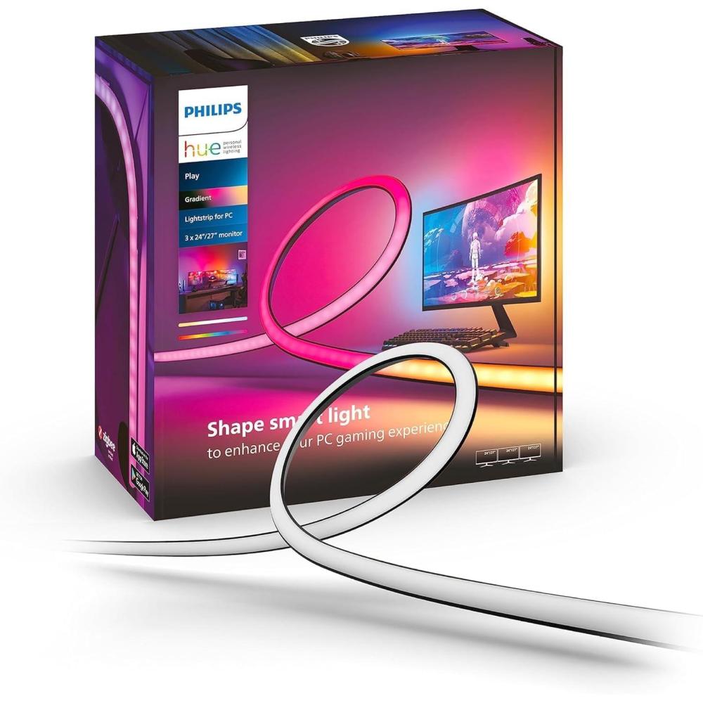 imagePhilips Hue 2427 PC TripleMonitor Smart LED Light Strip  White and Color Ambiance  Requires Hue Bridge  1Pack  Control with Hue App  Works with Alexa Google Assistant and Apple HomeKitThree Monitors