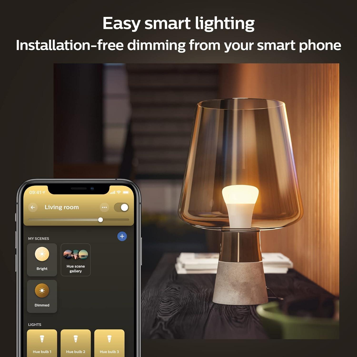 imagePhilips Hue Smart 60W A19 LED Bulb Soft Warm White Light 4 Pack 800LM E26 Indoor Control with Hue App Works with Alexa Google Assistant and Apple HomekitOriginal
